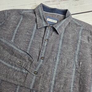 32 Bar Blues Mens XL Long Sleeve Button Up Gray Striped Shirt Cotton Silk Wool